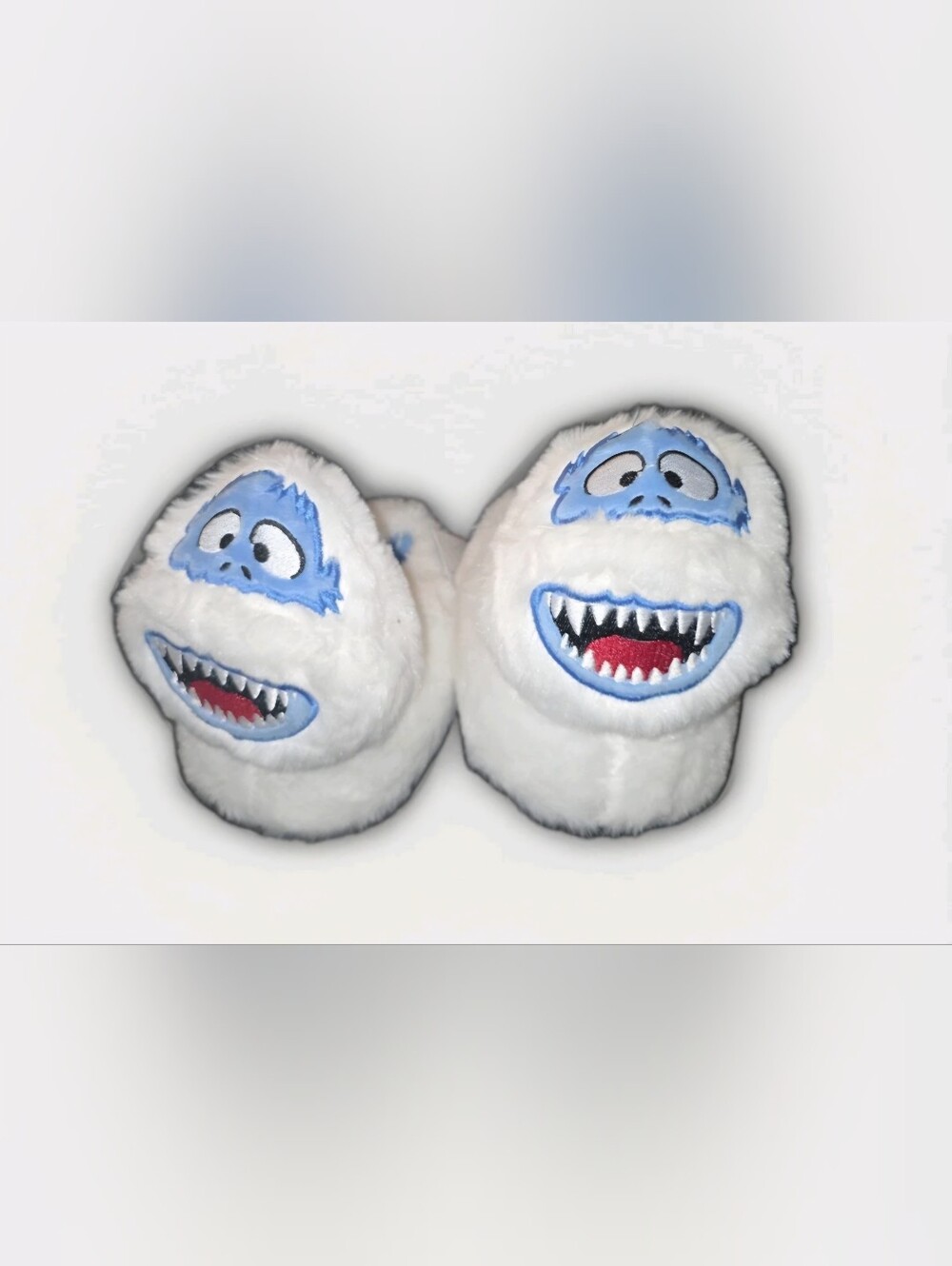 Kids Yeti Plush Slippers - White and Blue Cozy Indoor Shoes